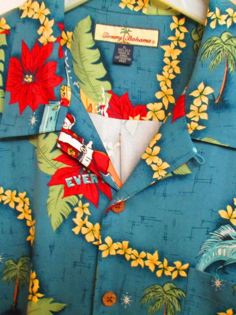 Tommy Bahama Christmas NEW Silk Shirt, Hula Girls, Surfing Santa, Marlins, XL